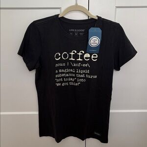 Life Is Good Women's Charcoal Grey Coffee Graphic Tee